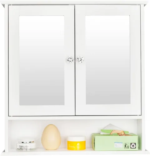 Vista 3 de Gabinetes de medicina de baño con espejo, gabinete de baño montado en la pared gabinete de almacenamiento de madera gabinete de pared de baño