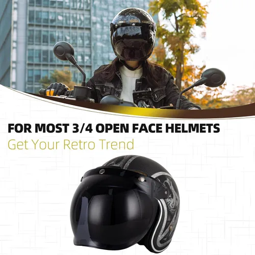 Vista 2 de Soman Viseras de burbuja con 3 broches, protector de cara con burbujas con 3 broches compatible con cascos de motocicleta de 3/4 cara abierta (Oro)