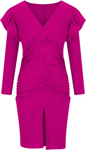 Vista 5 de Vestidos formales para mujer corte bajo, ajustado, vestido dividido volantes y manga cóctel, vestido fiesta cintura