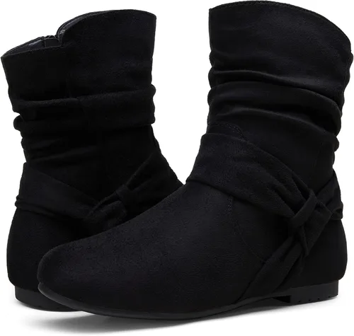 Vista 8 de Vepose Botas planas de tobillo holgado para mujer, botines cortos de tacón bajo con cremallera 939A