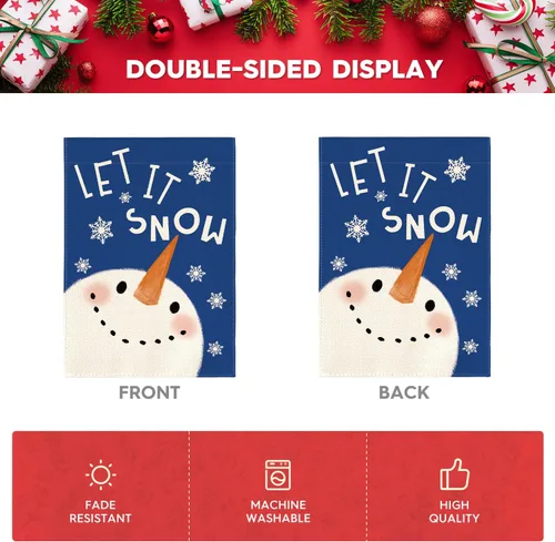 Vista 6 de AVOIN colorlife Azul Deja Que Nieve Muñeco de Nieve Copo de Nieve Bandera de Jardín 12 x 18 Pulgadas de Doble Cara, Bandera Decorativa de Navidad