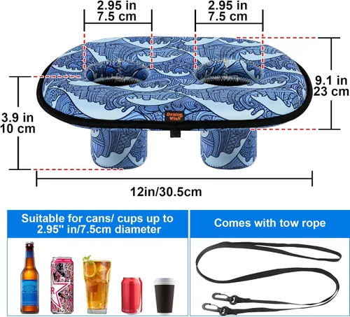 Vista 2 de 2 ranuras de neopreno flotante soporte para bebidas flotadores de bebidas para piscina, piscina, bebida, soporte flotante para cerveza con cuerda