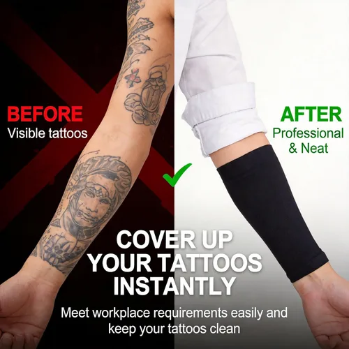 Vista 4 de HiTreasure 1 pieza de fundas de compresión para tatuaje de antebrazo completo para hombres y mujeres (L, negro)