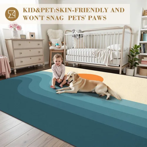 Vista 4 de 6x9 Area Rugs Rugs for Bedroom Washable Rug Retro Abstract Sunset Landscape 70s Style mid Century Modern Carpet Carpet for Bedroom Living Room
