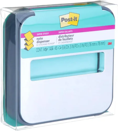 Vista 3 de Dispensador de notas Post-it con notas Post-it emergentes, base negra con parte superior de acero, 1 bloc de notas superadhesivas Aqua Splash de 3 x