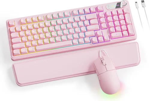Vista 10 de Combo de teclado y mouse con cable C98, teclados de computadora con cable con palma de muñeca, teclas de doble disparo, teclado silencioso con Blanco