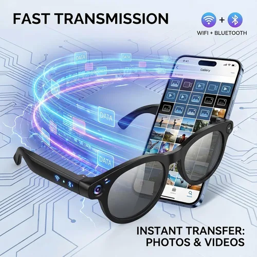Vista 12 de Gafas inteligentes AI con cámara, gafas de sol de grabación de video Negro