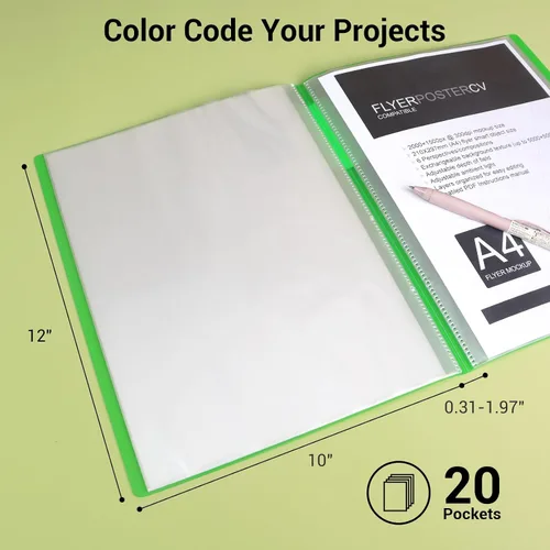 Vista 2 de Kokuyo – Carpeta de 20 bolsillos con fundas de plástico de 8.5"x11" (negra), carpeta expandible de portafolio de arte A4 y carta US con protectores