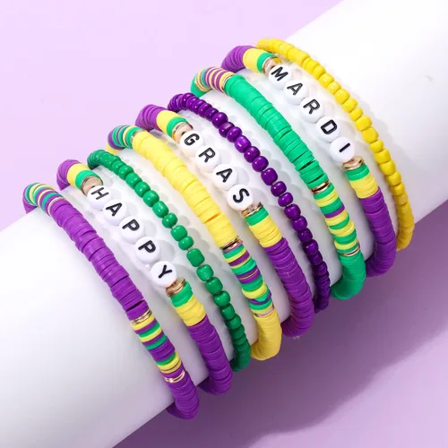 Vista 39 de Surfer Heishi - Pulseras apilables para mujer, apilables, de vinilo arcoíris, disco de arcilla, pulseras elásticas para la amistad, joyería bohemia