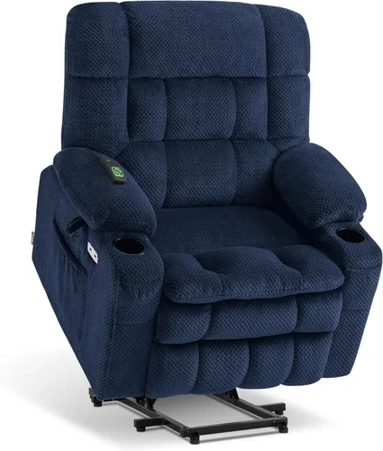Vista 15 de MCombo Silla reclinable eléctrica de motor dual con masaje y calor para personas mayores, posición infinita, puertos USB, portavasos, tela 7890 Beige