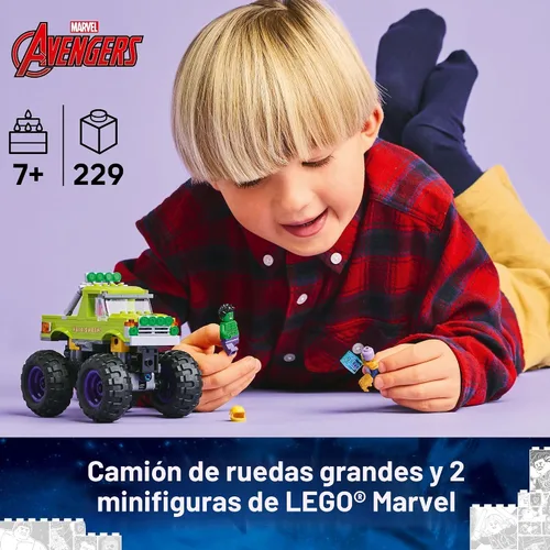 Vista 2 de LEGO Marvel The Hulk Truck vs. Thanos - Juguete de construcción de Monster Truck para niños a partir de 7 años, incluye minifiguras de juguete