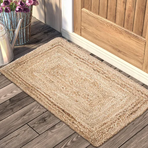 Vista 3 de Light & Pro Alfombra de yute, 2 x 3, natural, hecha a mano, trenzada, reversible, alfombra rústica