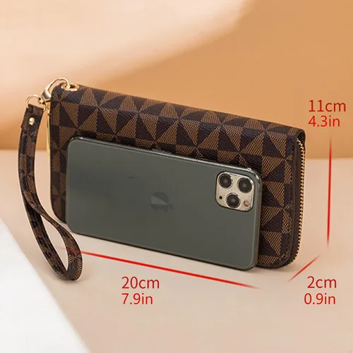 Vista 16 de Veki Billetera para mujer con doble cremallera y correa para la muñeca, monedero de cuero para tarjetas de crédito para mujeres y hombres, Negro A
