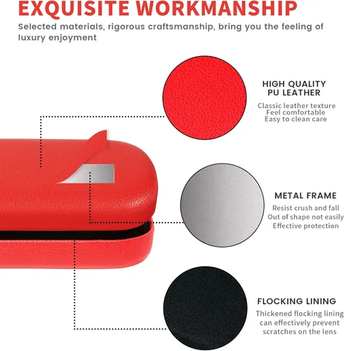 Vista 4 de molshine Estuche rígido de piel sintética para gafas, estuche portátil de viaje para hombres, mujeres, niñas, viajes, estudio, trabajo