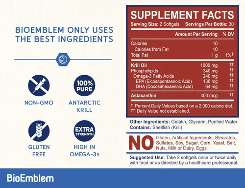 Vista 2 de BioEmblem Suplemento de aceite de krill antártico Suplemento de curcumina de cúrcuma con BioPerine