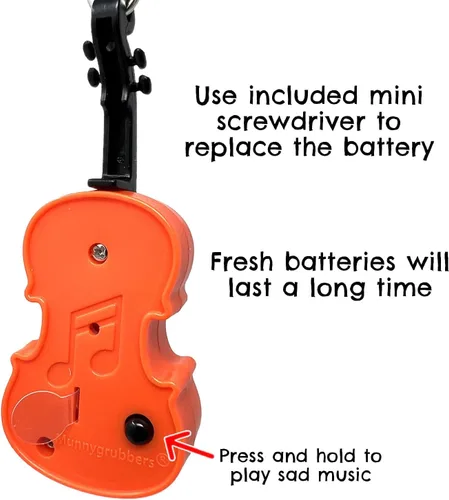 Vista 3 de MunnyGrubbers - Llavero de juguete de violín más pequeño del mundo original con música triste jugable - Pequeño llavero de violín con sonido