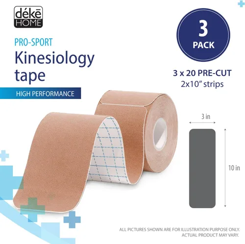 Vista 2 de Paquete de 3 cintas Kinesiology Pro Athletic Sports. Rodilla, tobillo, músculo, dinámica deportiva cinética, terapia física. Algodón resistente H2o