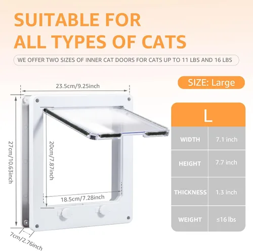 Vista 5 de ZHAZHAMO - Puerta interior de plástico blanco para gatos, fácil de instalar, puerta para gatos interior, puerta para mascotas mejorada con solapa