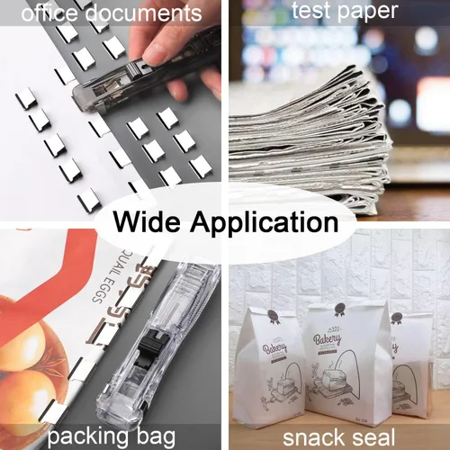 Vista 7 de Engrapadora de empuje, clips para carpeta, abrazaderas de papel, grapadora de escritorio con 50 clips de repuesto de acero inoxidable reutilizables
