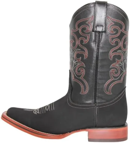 Vista 3 de Botas vaqueras de cuero genuino con punta cuadrada para hombre