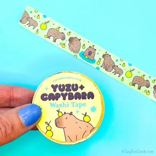 Vista 4 de Tiny Bee Cards Cinta Washi Capybara y Yuzu