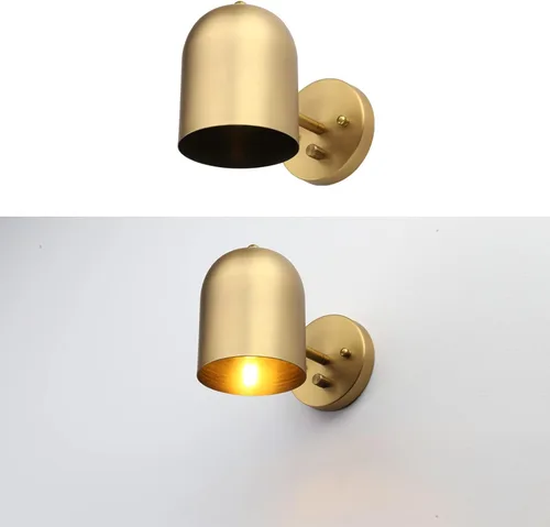 Vista 8 de Pathson Juego de 2 lámparas de pared cableadas con interruptor de atenuación, lámpara de pared con acabado de latón, iluminación de pared de ángulo