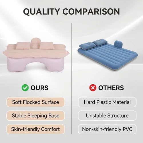 Vista 7 de Car Air Mattress 135x85cm PVC Flocked Inflatable Bed (Beige)