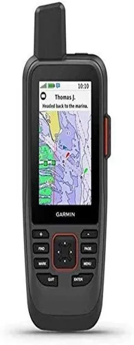 Vista 2 de Garmin GPSMAP 86i, GPS de mano flotante con operación de botón, capacidades de comunicación por satélite de alcance, transmisión de datos de barco