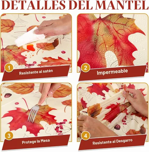 Vista 5 de Paquete de 3 manteles de plástico de otoño, 54 x 108 pulgadas Hojas de arce otoñal