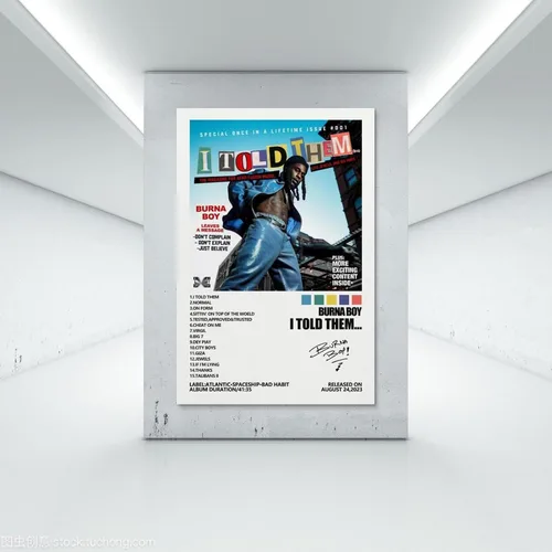 Vista 7 de MOMYO Póster Burna Boy con texto en inglés "I Told Them", póster para habitación, estética, lienzo para pared, decoración de dormitorio, 08 x 12