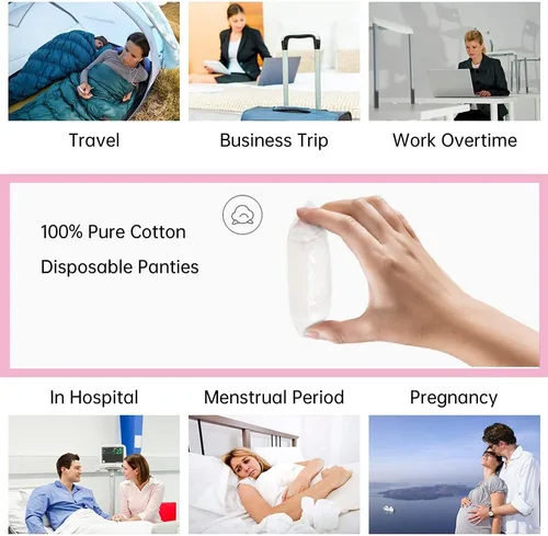 Vista 2 de 20105 Pack Women's Disposable 100% Cotton Underwear Ladies Briefs Panties for Travel Hotel Spa Hospital Stays Emergencies
