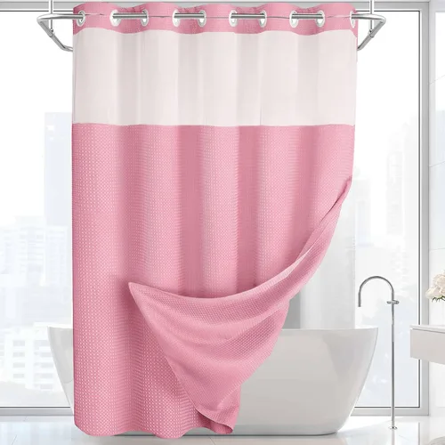 Vista 23 de Aqua - Juego de cortina de ducha y forro sin gancho, cortina de ducha waffle de hotel con forro 75" L x 72" A