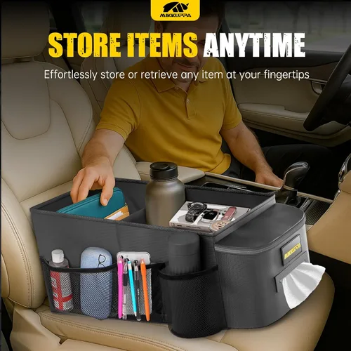 Vista 4 de MIKKUPPA Organizador de Asiento de Coche - Organizador para Asiento Delantero del Pasajero y Asiento Trasero con Caja de Paños y Portavasos, Caja