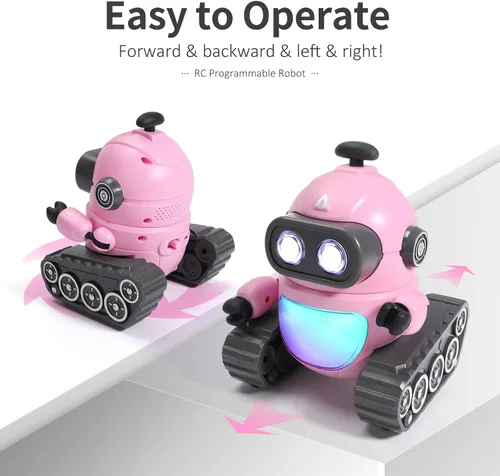 Vista 11 de GILOBABY Juguetes robóticos para niños, robot recargable de control remoto para niños, robots RC programables con ojos LED, cabeza y brazos
