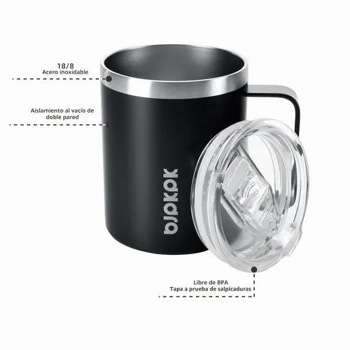 Vista 2 de BJPKPK 2 tazas de café aisladas con tapa, vaso de acero inoxidable de 14 onzas A-Negro-14oz