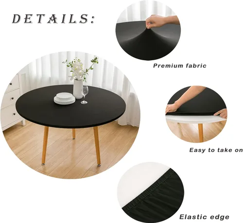 Vista 3 de Wolkemer Mantel Redondo Ajustado de 2 Pies de Spandex Elástico Cubierta para Mesa de Cóctel Borde Elástico Negro Cubierta Superior de Mesa