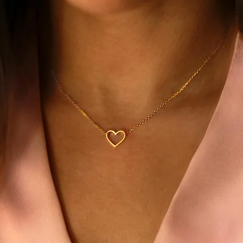 Vista 3 de Collner Collar con colgante de corazón de oro de 14 quilates para mujer, delicado collar de estrella, gargantilla de mal de ojo, collar bohemio