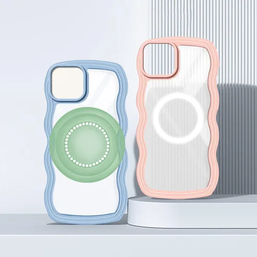 Vista 2 de Funda magnética para iPhone Xs Max, bonita forma de marco ondulado rizado, parte trasera delgada, translúcida, antihuellas, a prueba de golpes, Azul