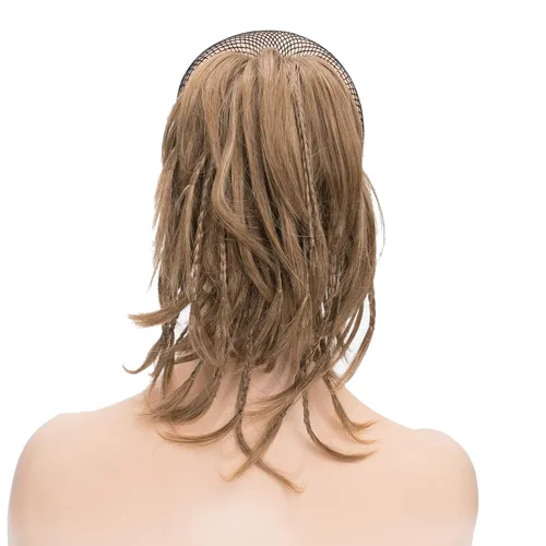 Vista 2 de IMISSU Extensiones de cabello hechas a mano con clip de cola de caballo trenzada, extensiones de cabello de cola de caballo (cobre ceniza)