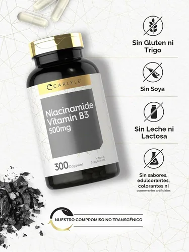 Vista 4 de Carlyle - Cápsulas de niacinamida de 500 mg 300 unidades Vitamina B3