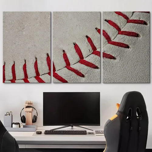 Vista 226 de wall26 Lienzo enmarcado para pared, juego de arte de primer plano, detalles de costuras de béisbol, atletas deportivos, fotografía, moderno