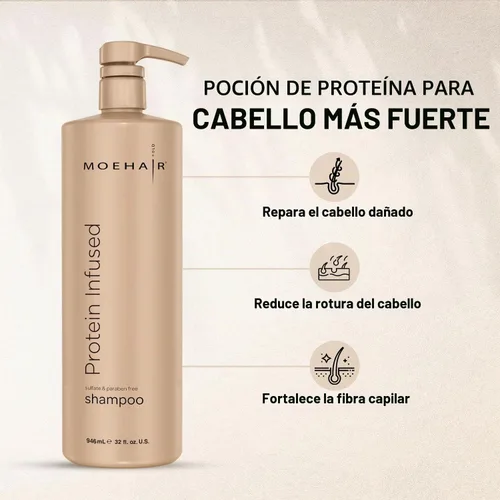 Vista 3 de MOEHAIR Champú antiencrespamiento con proteína con vitamina E B5, 32 onzas