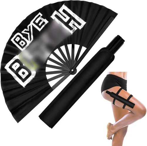 Vista 6 de Ventilador de mano plegable grande de 13 pulgadas con funda para hombres y mujeres, para Edm Music Rave Festival Line Dancing Party