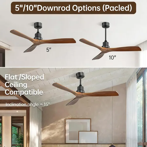 Vista 6 de Sofucor - Ventilador de techo moderno sin luces y con control remoto, de 52 pulgadas, con 3 aspas y motor CC reversible y silencioso, para Marrón