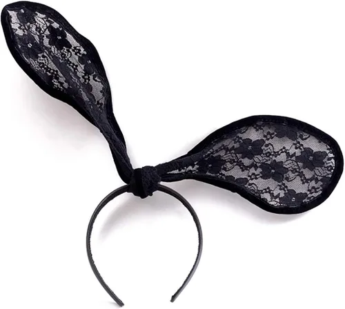 Vista 6 de Aceorna Diadema de encaje sexy con orejas de conejo color negro para Halloween discotecas máscaras Navidad