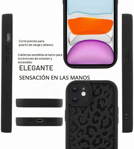Vista 3 de Compatible con iPhone 11, estampado de guepardo, negro