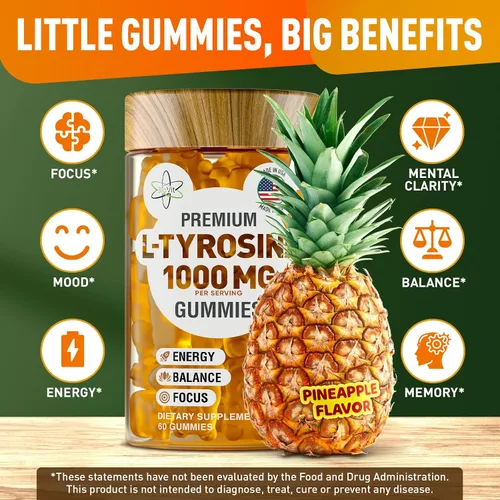 Vista 4 de BioVit L - Gomitas de tirosina – Suplemento de aminoácido L tirosina activado – Suplemento de enfoque natural, estado de ánimo y energía para niños