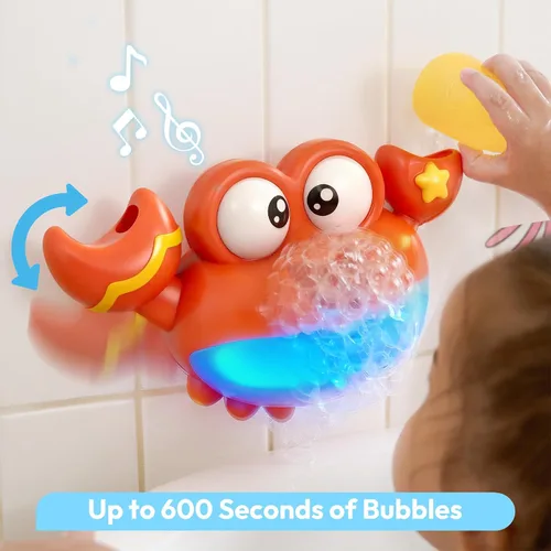 Vista 3 de Juguetes de baño para bebés de 2 a 4 años, máquina de burbujas de cangrejo con música, luces LED, juguetes de baño iluminados para niños