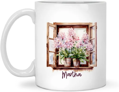 Vista 14 de Tazas de cerámica personalizadas del cubo de rosas con nombre, Taza de flores, Taza de café de flores de rosas personalizadas, Taza de té floral