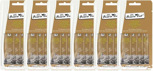 Vista 29 de Fussie Cat Golosinas prémium para gatos en puré de atún, golosinas para lamer, 3 paquetes de tubos de 4 a 0.5 onzas, (12 tubos en total), variedad